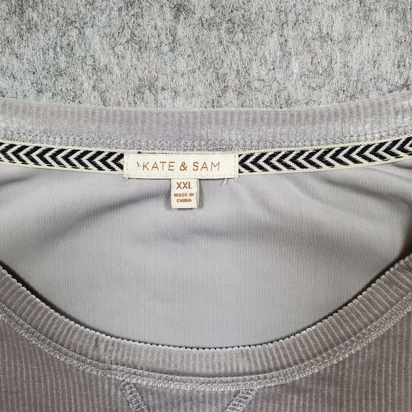 Kate Sam Top Womens XXL Velvet Embroidered Ribbed Boho Balloon Sleeve Soft Lilac - Picture 3 of 11